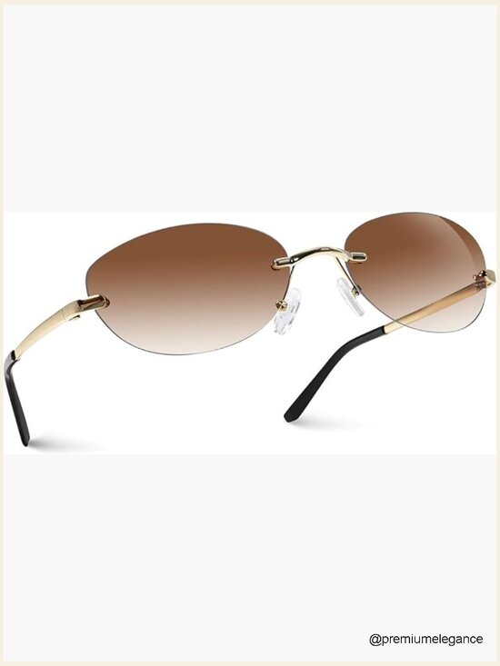 Rimless Oval Sunglasses Y2K Retro Futuristic Eyewear Women main image 4